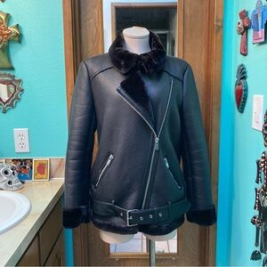 Medium Faux Fur Faux Leather Motorcycle Jacket